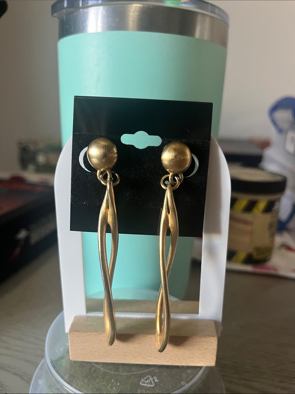 Vintage clip on Brass Gold Dramatic Twisted Dangles 3 inch drop